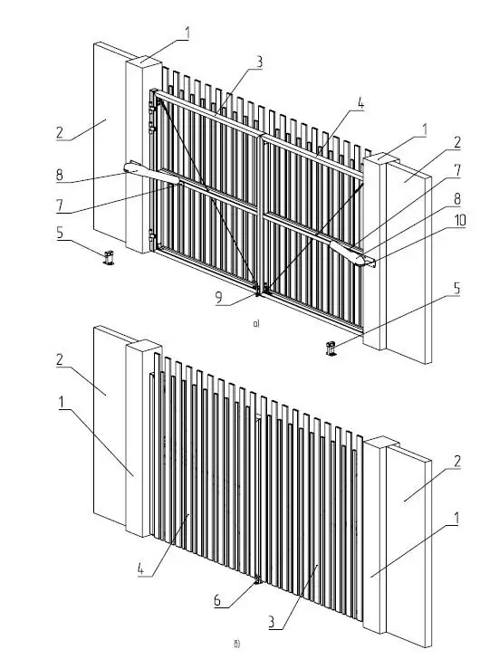 Схема монтажа распашных ворот: встроенный с открыванием внутрь